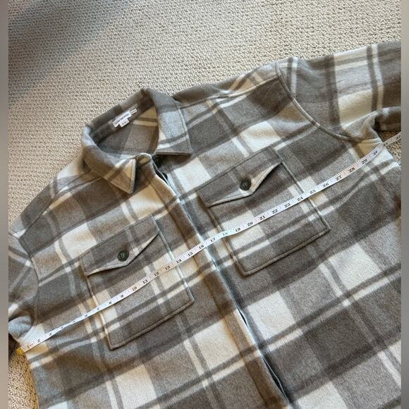 Good American Women's Shacket Size 5/6 2XL 3XL Olive Green Plaid Wool Jacket - Picture 10 of 12